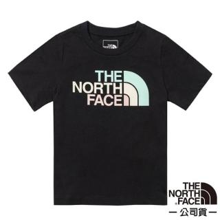 【The North Face】童 純棉多彩品牌LOGO短袖T恤/純棉材質.圓領設計(88ME-JK3 黑色)