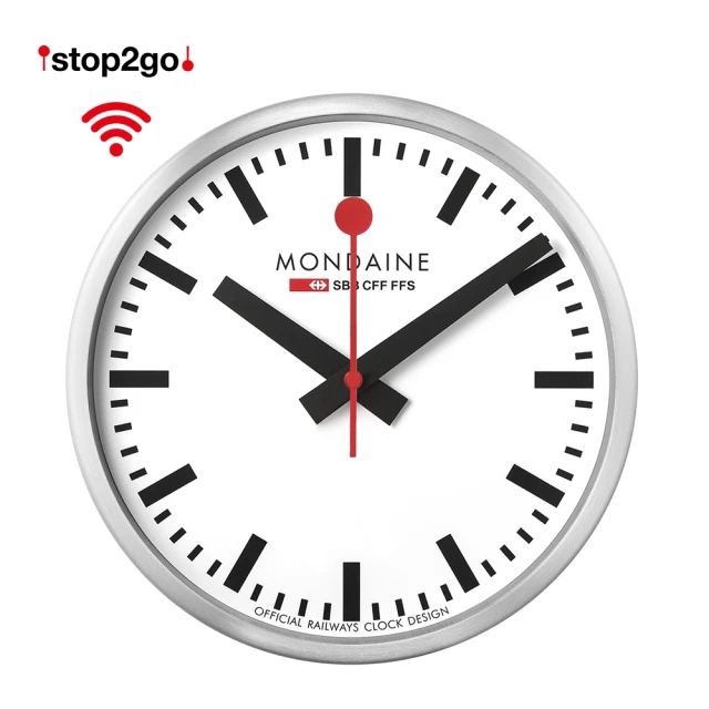 【MONDAINE 瑞士國鐵】Smart Stop2go WIFI智能鐘 靜音掛鐘 自動對時(25cm/銀)