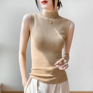 【Paiya 派亞】新款半高領無袖T恤女修身打底毛衣黑色西裝內搭針織衫(均碼M-2XL可穿)