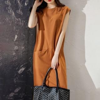 【LANNI 藍尼】★無袖純色口袋連身裙(女裝/洋裝/連身裙/長版上衣/休閒/氣質)