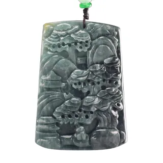 【漢石齋】天然A貨 飄花種翡翠 山水玉佩吊墜(64*45*8mm)