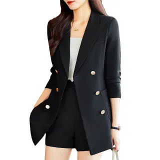 【Alishia】氣質雙排釦中長版西裝外套 M-3XL(現+預  黑色)