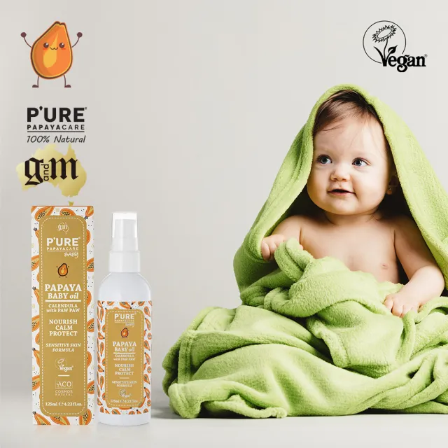 【澳洲Pure Papayacare-即期品】木瓜嬰兒油含金盞花 2024年10月到期(6入組 125ml/瓶)