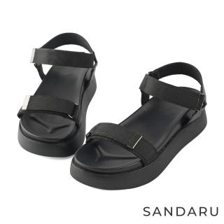 【SANDARU 山打努】涼鞋 寬頻魔鬼氈厚底休閒涼鞋(黑)