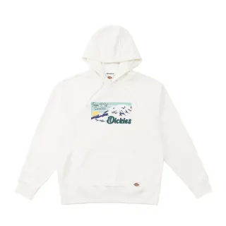 【Dickies】男款雪白色火山岩材質胸前印花休閒保暖連帽大學T｜DK012297H25