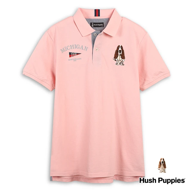 Hush Puppies 男裝 POLO 經典品牌立體英文繡花刺繡狗短袖POLO衫(粉橘 / 43101201)