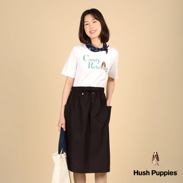 Hush Puppies 女裝 洋裝 休閒文字印花經典刺繡狗假兩件洋裝(米白 / 43215107)