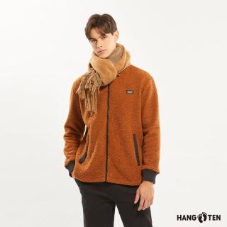 【Hang Ten】男裝-恆溫多功能-雪爾帕刷毛保暖口袋撞色棒球外套(橘)