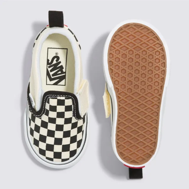 【VANS 官方旗艦】Slip-On V 小童款黑白色棋盤格滑板鞋/休閒鞋