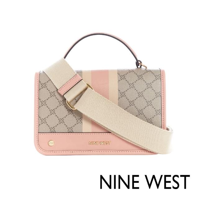 【NINE WEST】EMERY 經典LOGO直紋斜背包-拼接粉(125421)