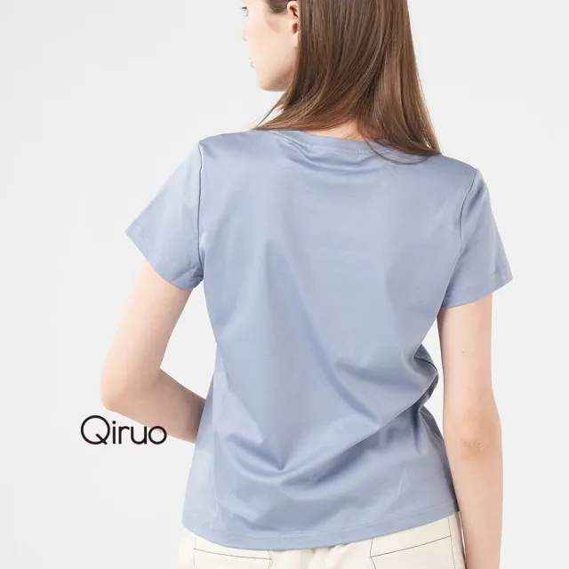 【Qiruo 奇若名品】專櫃粉藍色短袖上衣2008A 休閒百搭款(胸)