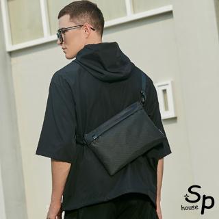 【Sp house】街頭潮流帆布斜背側肩大容量男用包(黑色)