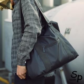 【Sp house】旅行出遊尼龍斜背側肩手提大容量男用包(黑色)