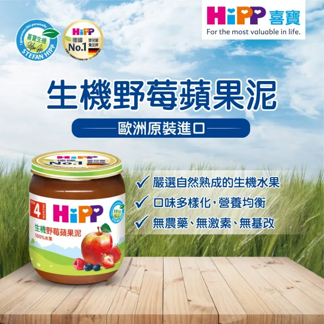 【HiPP】喜寶生機水果泥系列125gx6入(野莓蘋果泥、蘋果香蕉泥、黑棗蘋果泥、西洋梨蘋果泥、蘋果泥)