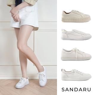 【SANDARU 山打努】小白鞋 真皮 免綁帶 拼接 透氣 厚底 百搭單品(多款任選)