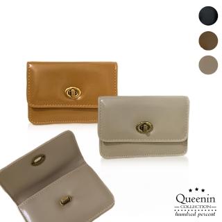 【DF Queenin】韓版ins簡約純色多隔層包蓋式鎖扣質感迷你手拿收納包卡夾中夾