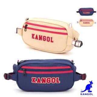 【KANGOL】英國袋鼠撞色刺繡絨毛logo腰包側背包胸肩包-共2色