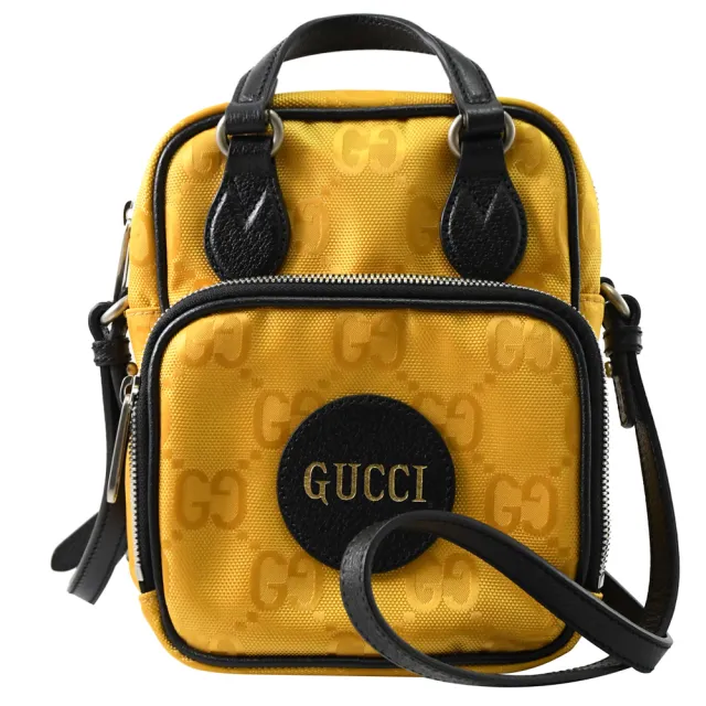 【GUCCI 古馳】新版經典雙G LOGO緹花迷你手提雙層記者包斜背包(黃)