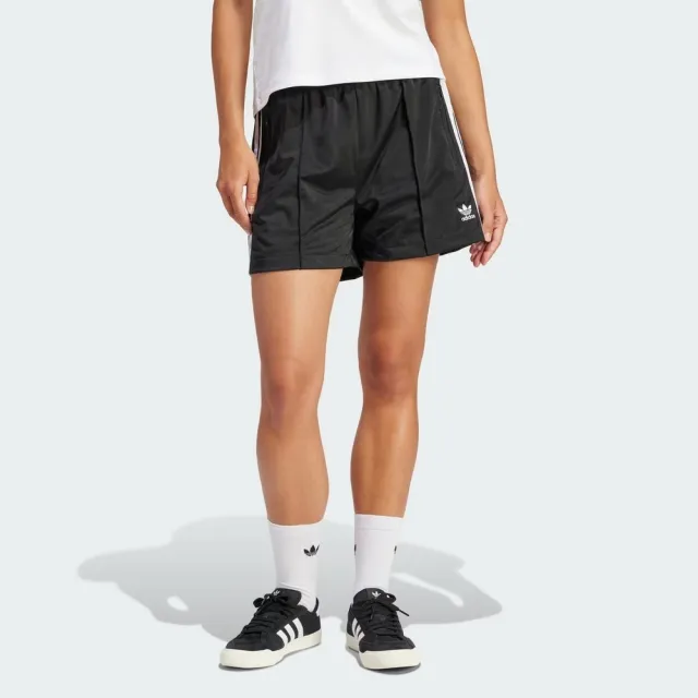 【adidas 愛迪達】Firebird Short 女 短褲 休閒 復古 三葉草 寬鬆 拉鍊口袋 黑白(IU2425)