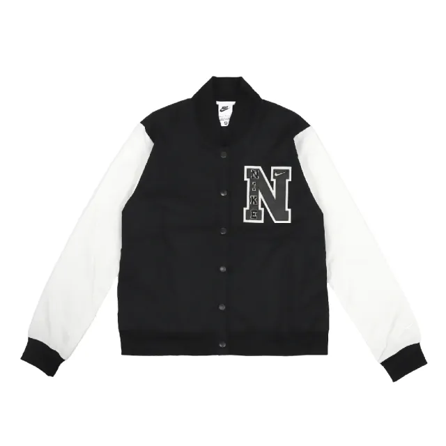 【NIKE 耐吉】外套 NSW Jacket 女款 黑 白 棒球外套 按扣 風衣 夾克(DZ4631-010)