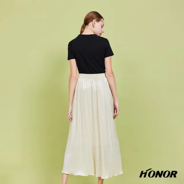 【HONOR 山形屋】金蔥高腰鬆緊木耳下擺長裙-銀/杏