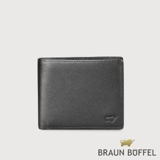 【BRAUN BUFFEL 德國小金牛】臺灣總代理 卡斯 12卡中間翻透明窗短夾-黑色(BF525-317-BK)