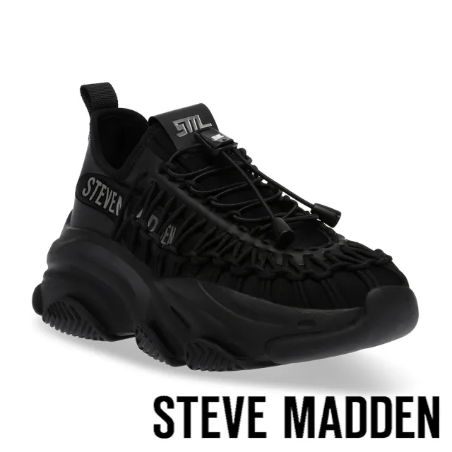 【STEVE MADDEN】PROMENADE 編繩鞋面抽繩老爹鞋(黑色)