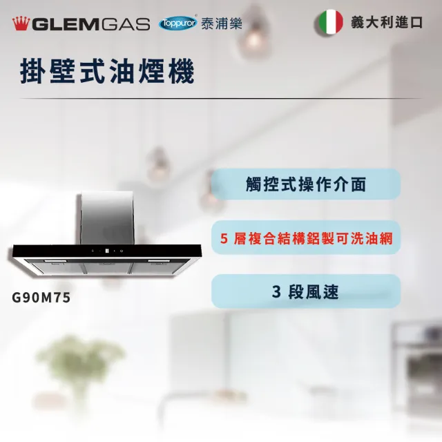 【Glem Gas】掛壁式油煙機含安裝(G90M75)