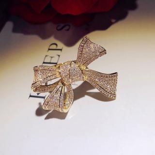 【ANGEL】俏皮立體蝴蝶結鑲鑽鋯石女款戒指(金色)