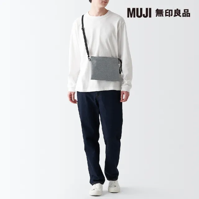 【MUJI 無印良品】撥水加工聚酯纖維隨身側包(灰白)