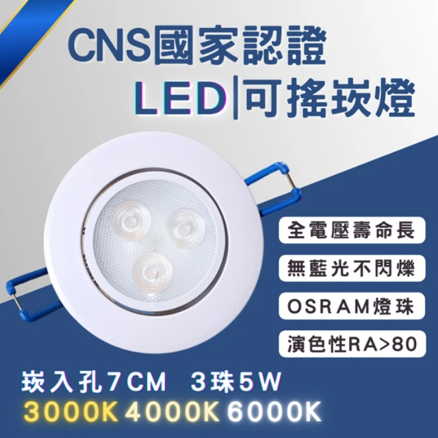 彩渝 CNS認證 LED崁燈系列 70MM 5W(可調角 LED崁燈 不需外接驅動 附快速接頭 崁孔)