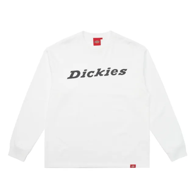 【Dickies】男款白色純棉重磅胸前反光Logo印花長袖T恤｜DK012564C4D