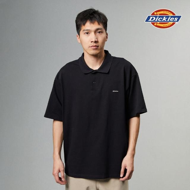 【Dickies】男款黑色重磅純棉簡約刺繡Logo休閒短袖POLO衫｜DK013112BLK(男短袖polo衫)