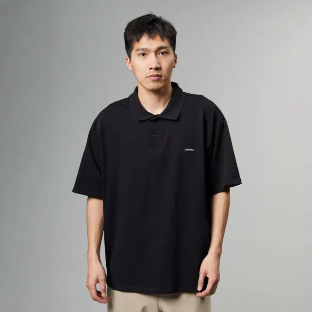 【Dickies】男款黑色重磅純棉簡約刺繡Logo休閒短袖POLO衫｜DK013112BLK(男短袖polo衫)