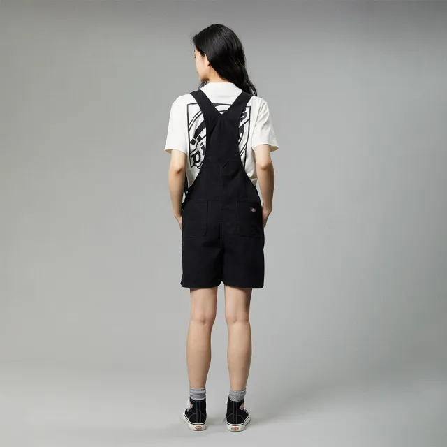 【Dickies】女款水洗黑純棉帆布多口袋設計休閒吊帶短褲｜DK013006C40