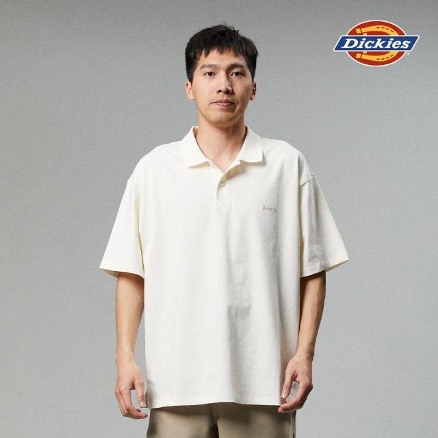 【Dickies】男款米白色重磅純棉簡約刺繡Logo休閒短袖POLO衫｜DK013112C48(男短袖polo衫)