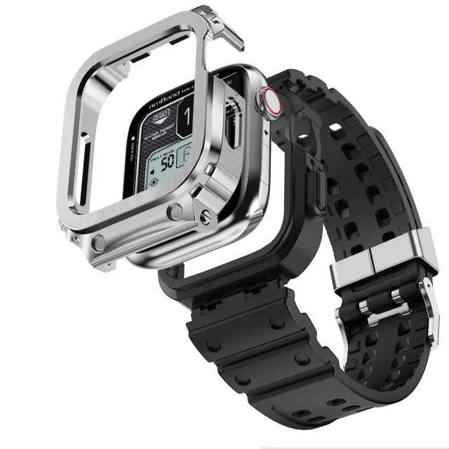【Amband】Apple Watch 專用保護殼  銀色軍規級鋼殼 X TPU 錶帶(44mm - Apple Watch  6 / SE / 5 / 4)