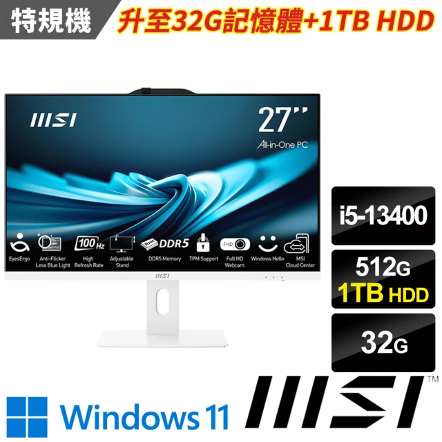 MSI 微星MSI 微星 27型i5十核液晶特仕電腦(PRO AP272P 13MA-479TW-SP4/i5-13400/32G/1TB+512G/W11)