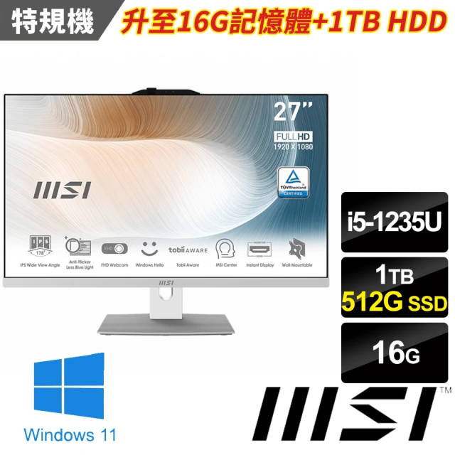 MSI 微星 27型i5十核液晶特仕電腦(Modern AM272P 12M-471TW-SP2/i5-1235U/16G/1TB+512G/W11)