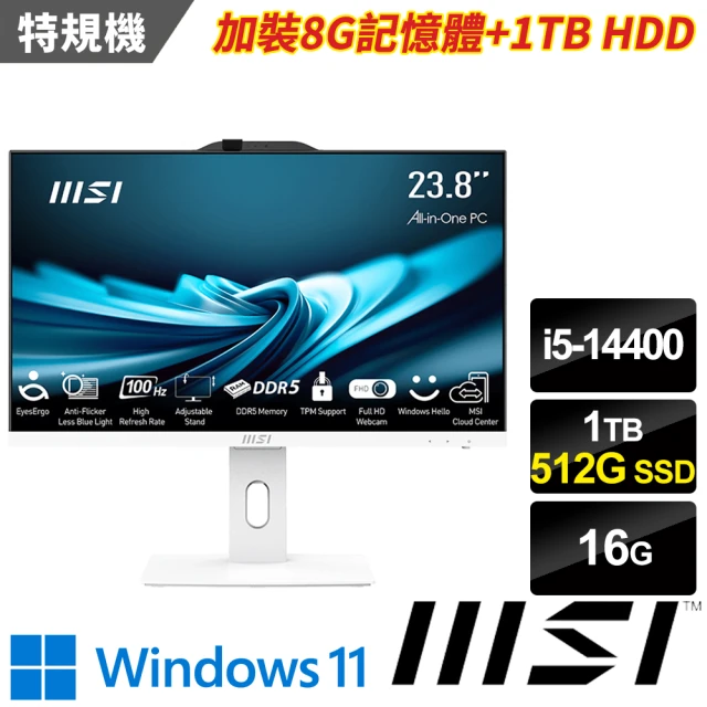 MSI 微星 24型i5十核液晶特仕電腦(PRO AP242P 14M-624TW-SP2/i5-14400/16G/1TB+512G/W11)