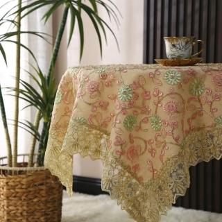 【JEN】復古輕奢田園風刺繡防塵桌巾蓋布110*110cm