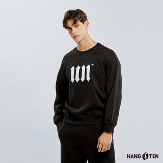 【Hang Ten】中性款-韓國同步款-內刷毛左胸前LOGO印花大學T(黑)