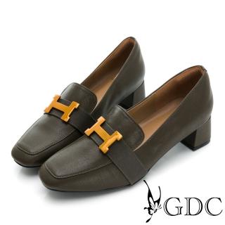【GDC】歐風氣質方頭真皮中跟上班包鞋-綠色(321039-18)