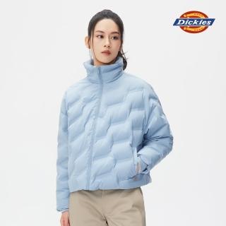 【Dickies】女款淺灰藍滿版Logo壓紋立領羽絨外套｜DK010807C99