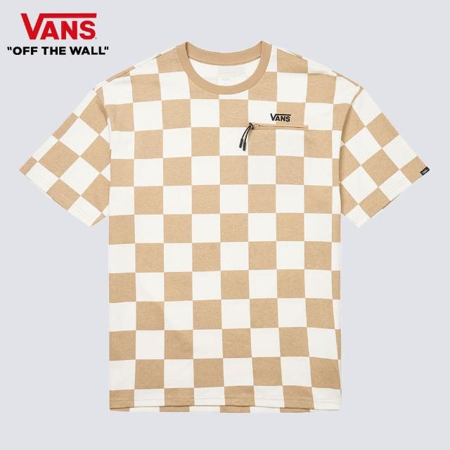 【VANS 官方旗艦】Checker 男女款奶茶色棋盤格拉鍊口袋短袖T恤