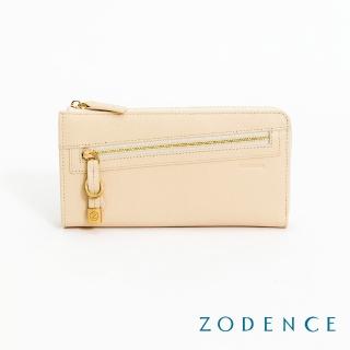 【ZODENCE 佐登司】進口牛皮斜拉鍊長夾(米白/618)