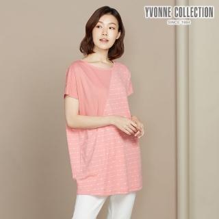【YVONNE 以旺傢飾】圓點提花短袖長上衣(粉橘紅)