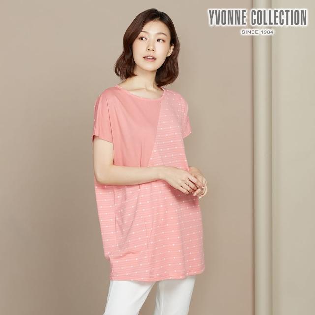 【YVONNE 以旺傢飾】圓點提花短袖長上衣(粉橘紅)