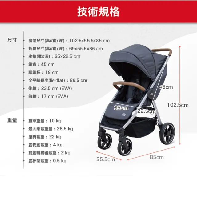 【Britax】英國 B-Agile M 豪華四輪單手秒收嬰幼兒手推車(多款可選)