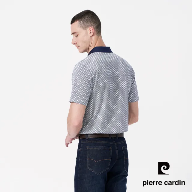【pierre cardin 皮爾卡登】休閒服飾 男款 吸濕排汗印花短袖polo衫-深藍色(5247205-38)